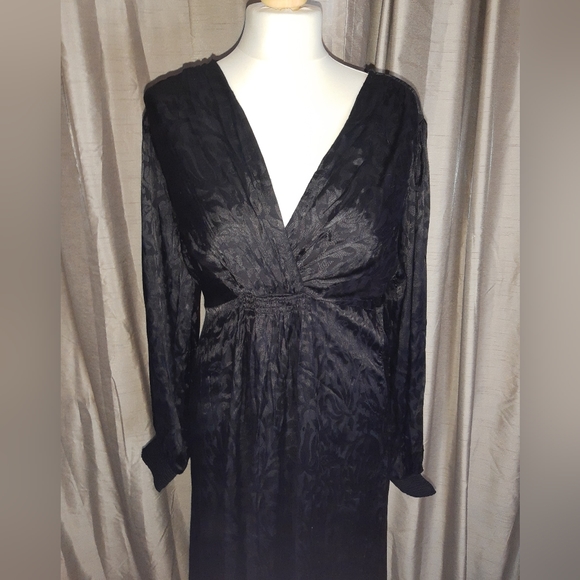 Black satiny long sleeve maxi dress UK 12 Joe Browns Goth Whimsigoth Halloween - Picture 3 of 13